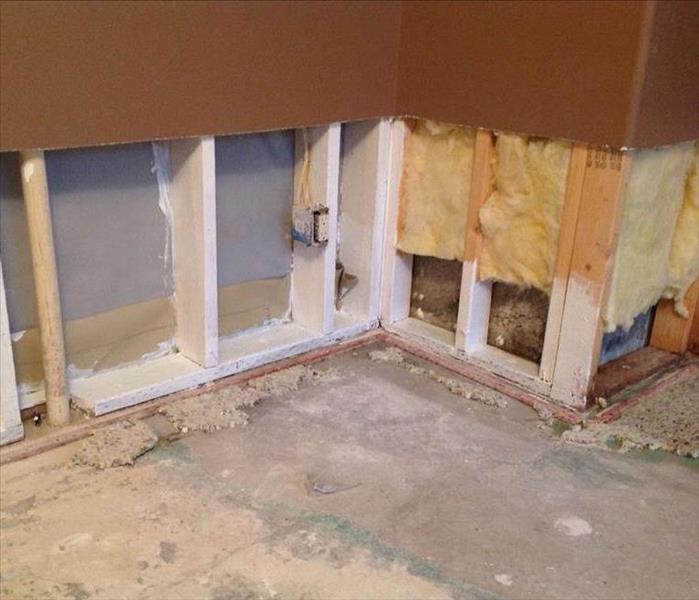 Flood cuts performed on drywall. Drywall removal